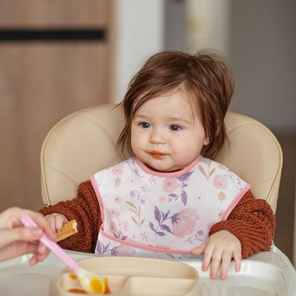 Mess Proof Baby Bib 3 Pack, Waterproof Led Weaning Baby Feeding Bibs with Food Catcher, Travel