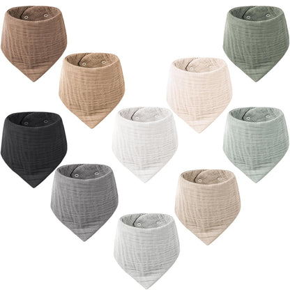 Konssy Muslin Baby Bibs 10 Pack Baby Bandana Drool Bibs 100% Cotton for Unisex Boys and Girls, Soft