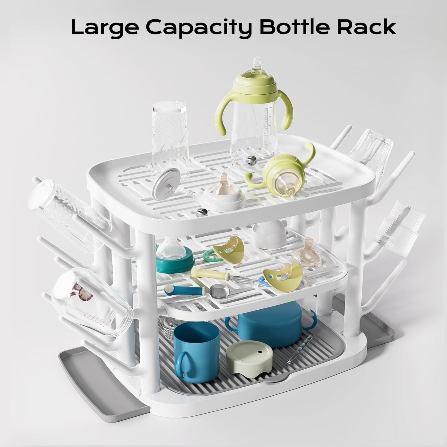 GREENDADI Baby Bottle Drying Rack,3-Tier Large Capacity Countertop Organizer with 360° Ventilation