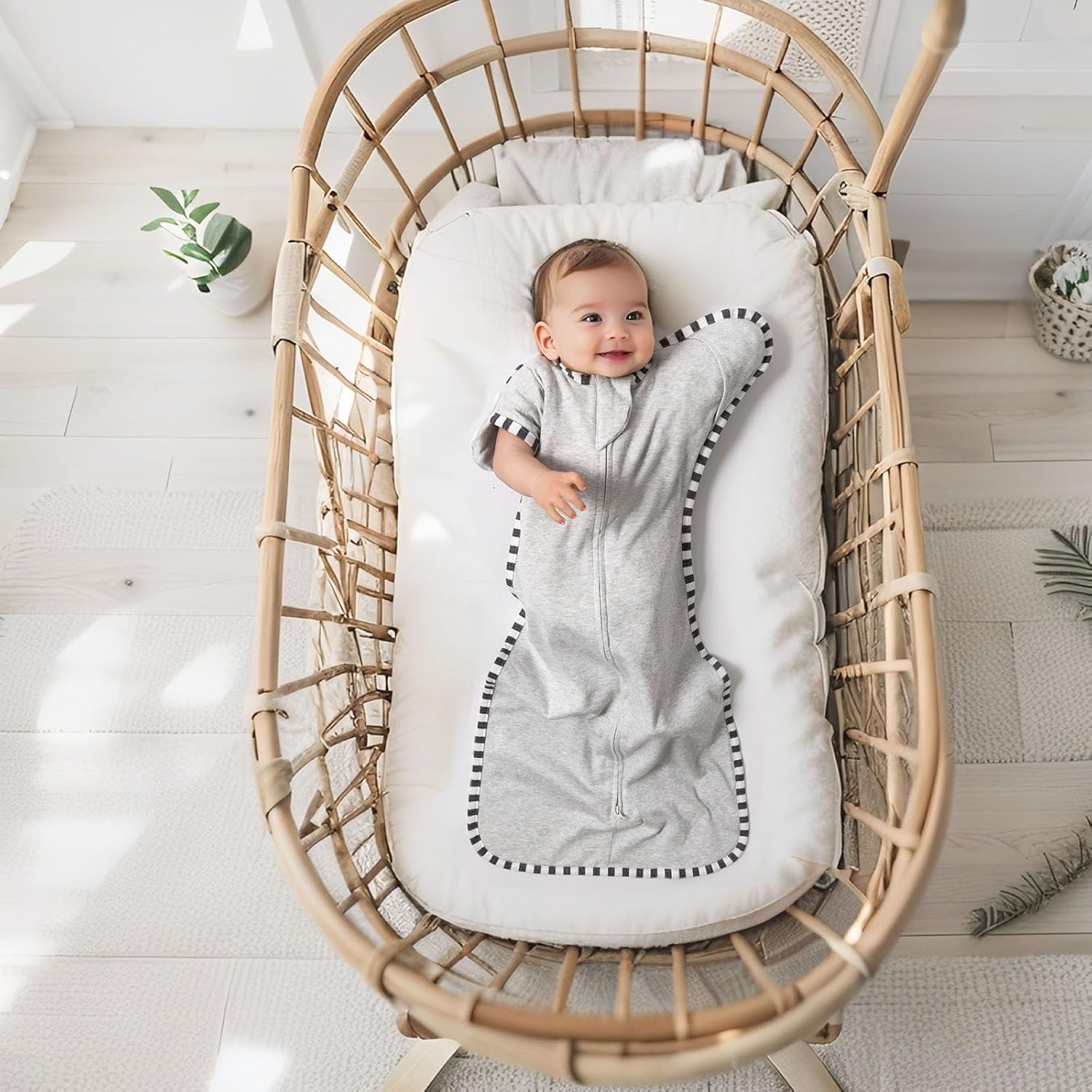 Transition Swaddle, 2 Pack 100% Cotton Baby Sleep Sack, 2-Way Zipper Infant Arm Up Swaddle for