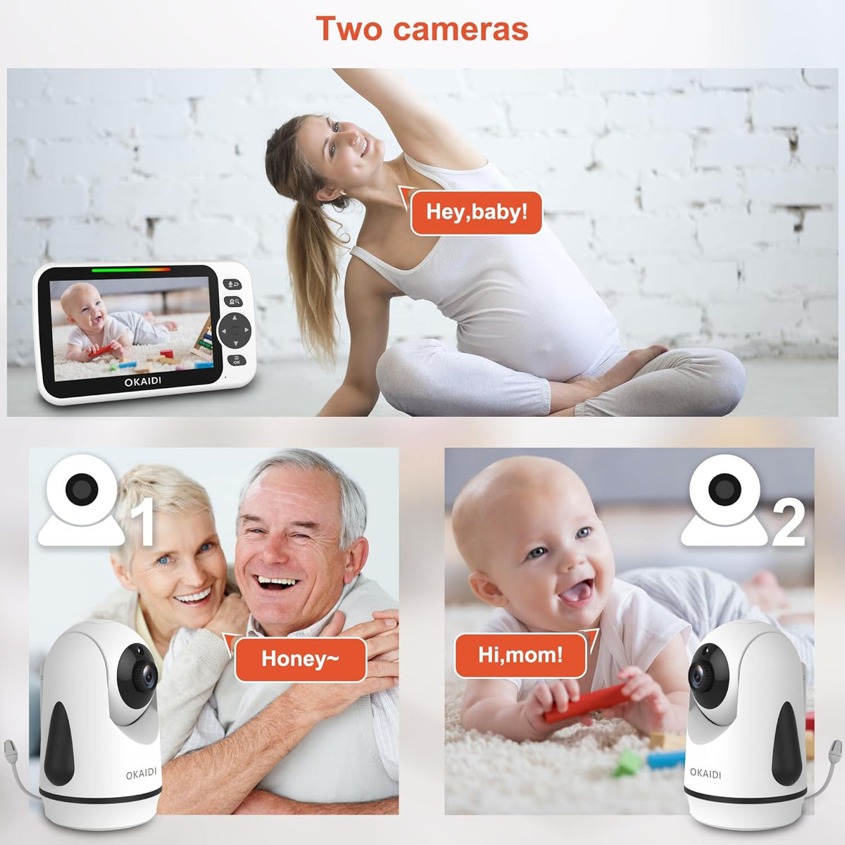 Video Baby Monitor with 2 Cameras, 5" Display Baby Monitor No WiFi, 30H Battery and 1000ft Range