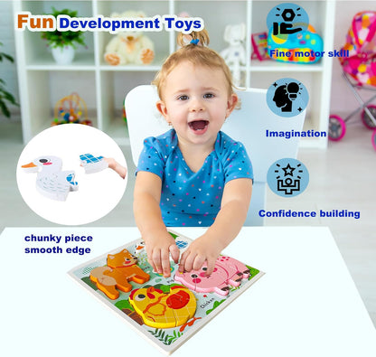 Farm Animal Puzzles for Toddlers 1-3, Gifts for 2 3 Years Old Girls Boys,Wooden Montessori Puzzle