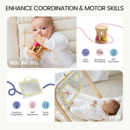 Tiny Land Montessori Baby Toy Set 0-3 Months Newborn Development Sensory Play Kit - 5-in-1 Mirror