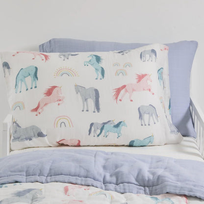 Little Unicorn Standard Pillowcase 2 Pack | Super Soft & Breathable Muslin Fabric | Snug Envelope