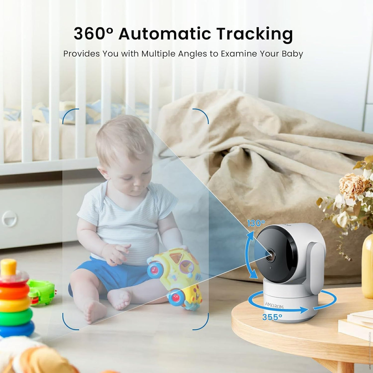 2K Pan-Tilt Indoor Security Camera, 360° Pet/Dog Monitoring, Motion Tracking, Night Vision, 2-Way