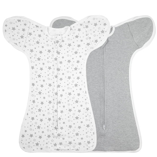 2 Pack Transition Swaddle with 2 Way Zipper, 2 in 1 Arms in/Out Transitional Arms Up Swaddle, 100%