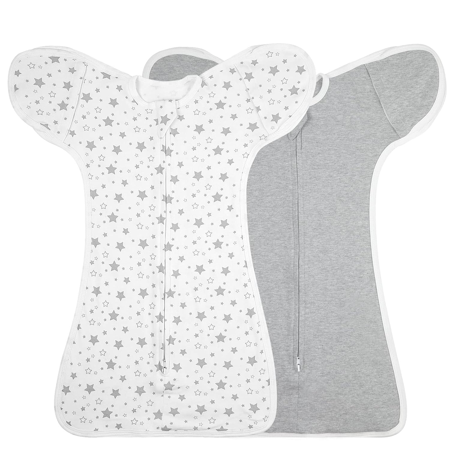 2 Pack Transition 2 Way Zipper Swaddle, 2 in 1 Arms In/Out, 100% Cotton Newborn Swaddling Sack