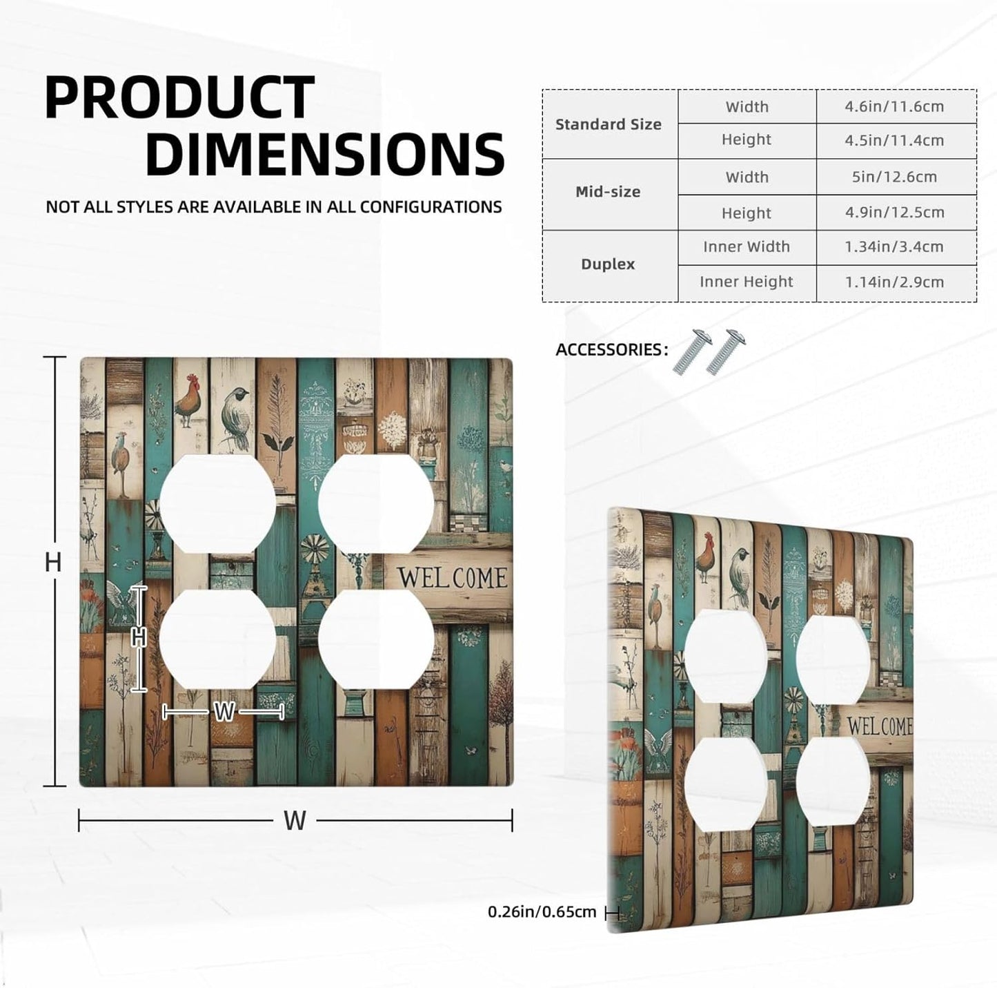 Outlet Covers Vintage Wood Brown Turquoise Splicing 2 Gang Double Duplex Decorative Light Switch
