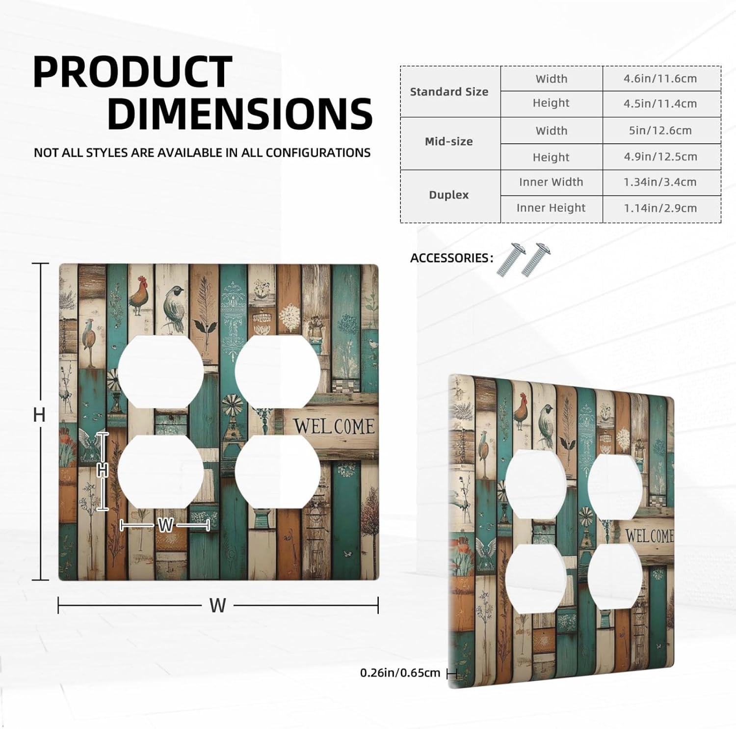 Outlet Covers Vintage Wood Brown Turquoise Splicing 2 Gang Double Duplex Decorative Light Switch