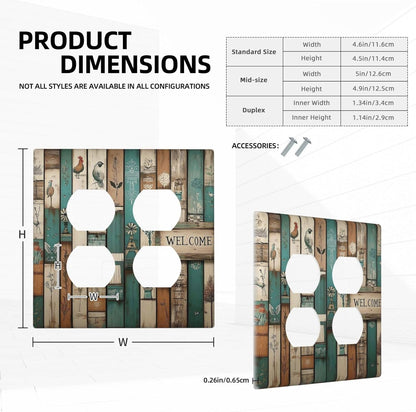 Outlet Covers Vintage Wood Brown Turquoise Splicing 2 Gang Double Duplex Decorative Light Switch