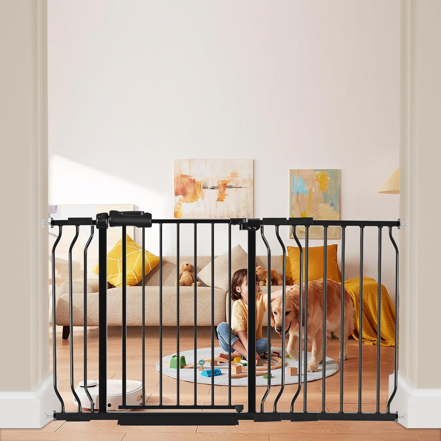 HOOEN 30" Tall Extra Wide Baby Gate for Doorways Stairs 53 to 57.5 Inch Large Long Wide Pressure