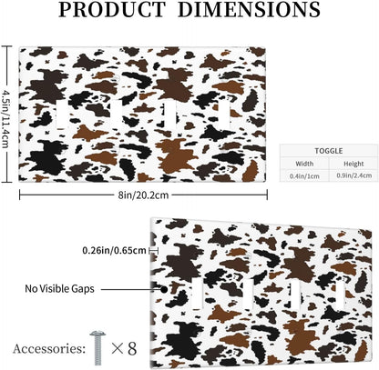 Light Switch Covers Rustic Cowhide Highland Cow Milk Cow Quad Toggle Electrical Faceplate 4 Gang