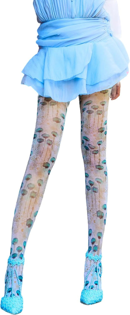 Sahabowi Women's Sheer Fashion Digital Print Fashions Stockings Metallic Silver Tights 1