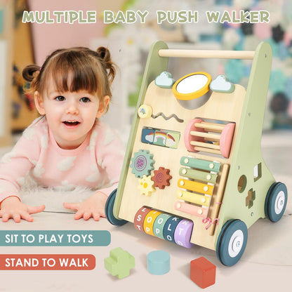 Baby Push Walker, Wooden Baby Walker with Wheels, Montessori Walker for Babies 12 Months