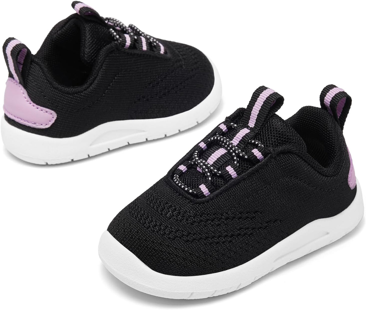 MORENDL Toddler Slip On Sneakers Baby Walking Shoes Non-Slip Breathable Unisex Pink Mesh Lace-Up
