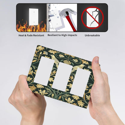Light Switch Covers William Morris Vintage Botanical Birds Golden Green Leaves 3 Gang Rocker