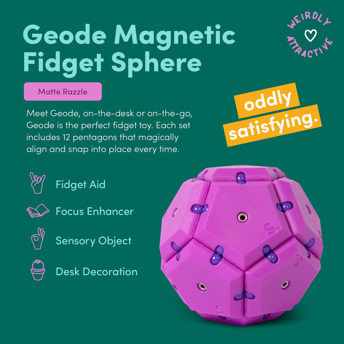 Speks Geode Matte Pentagons Magnetic Fidget Toy for Adults | Quiet Sensory Toy for Stress Relief &