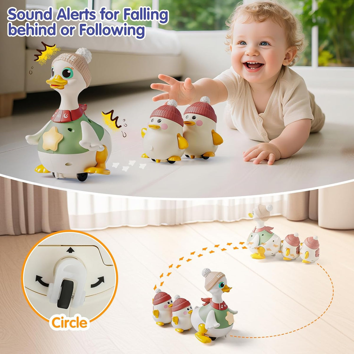 HOLA Baby Toys 6-12 Months Musical Dancing Duck Toy Set with Mama and Babys Tummy Time Toys