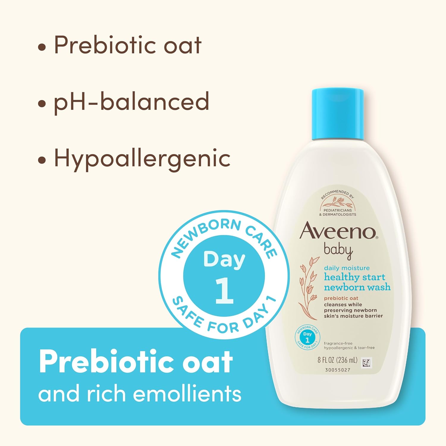 Aveeno Baby Healthy Start Nourishing Newborn Wash, Hypoallergenic Baby Body Wash with Prebiotic Oat