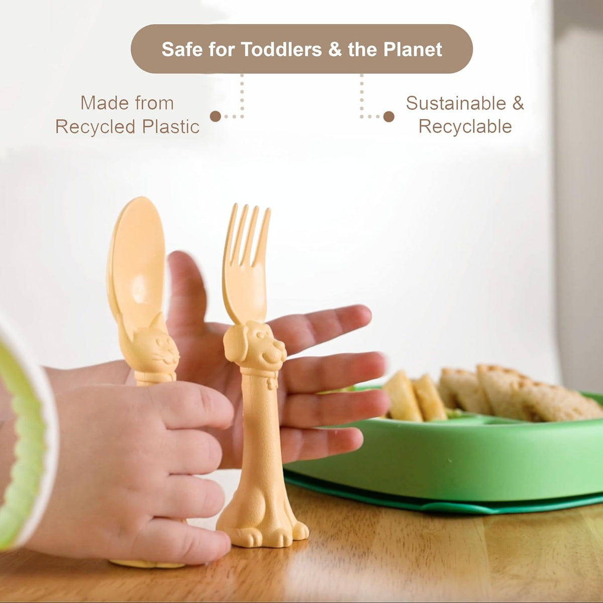 Made in USA Spoon la la Toddler Utensils Set - 2 Pack (1 Spoon & 1 Fork for Kids) - Self-Standing