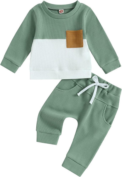 Kupretty Toddler Baby Boy Fall Winter Clothes Color Block Long Sleeve Sweatshirt Pullover Tops +
