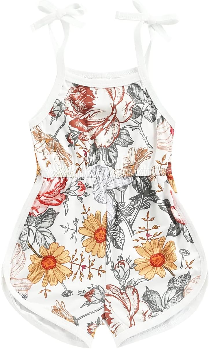 WZTYYDS Toddler Baby Girl Summer Clothes Floral Romper Tie-Up Strap Halter Jumpsuit Infant Summer