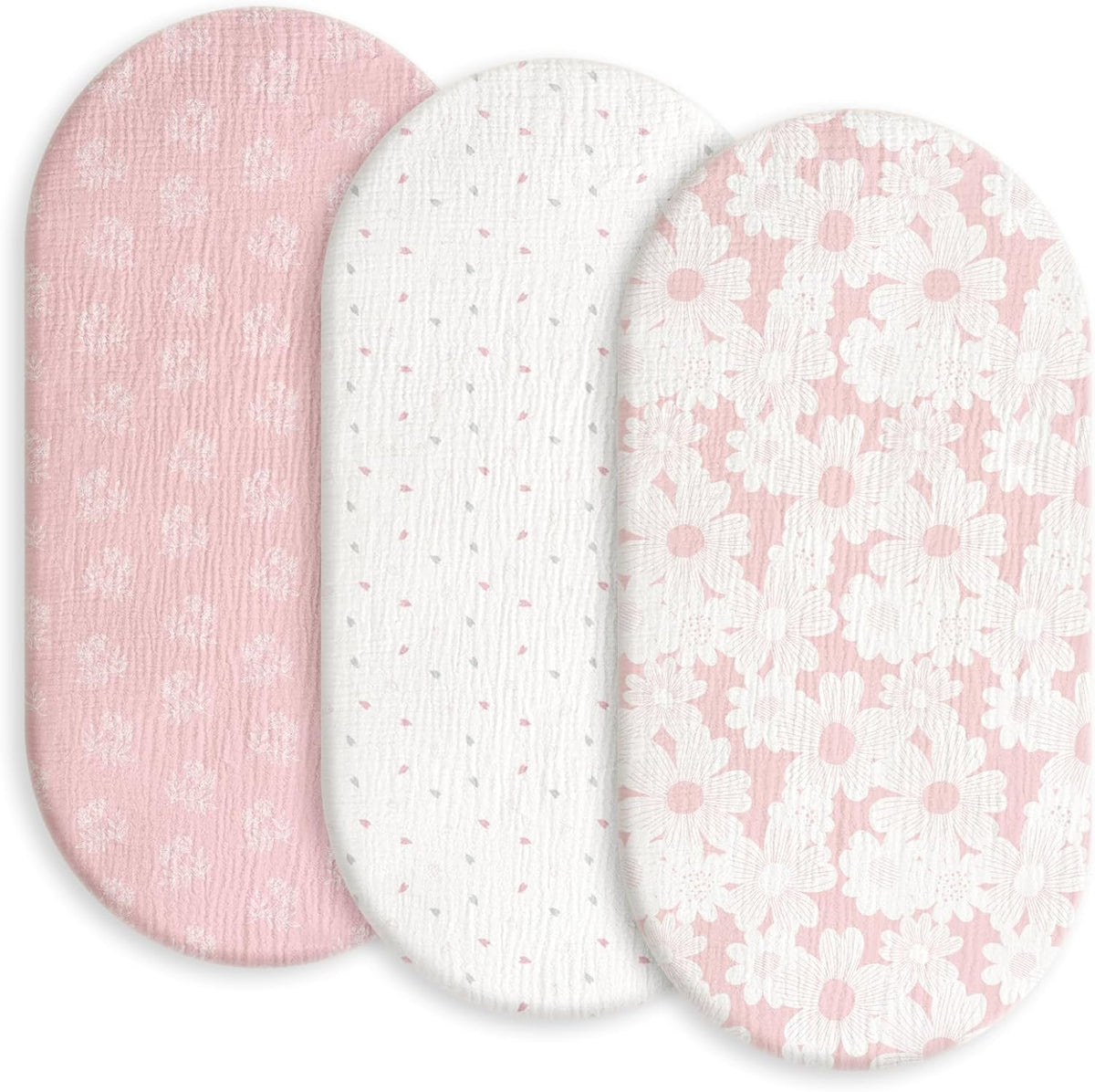 Gllquen Baby Muslin Bassinet Sheets 3 Pack, Breathable Elastic Cozy Fitted Cotton Bassinet Mattress