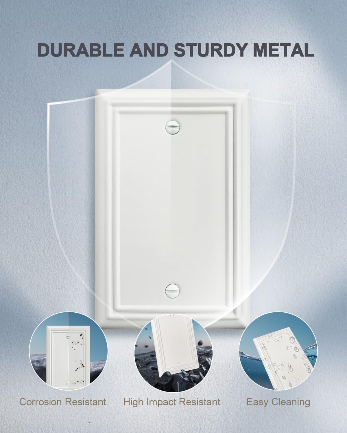 2-Pack Blank Wall Plate, Metal Plate Cover for Unused Outlets, Off White Finish, 3.15''*4.88''
