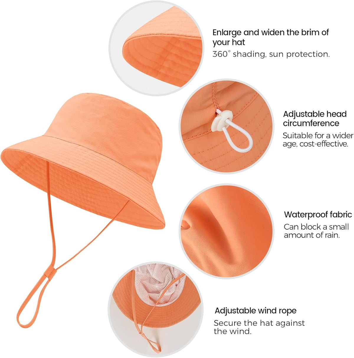 Baby Sun Hat 0-6 Years Toddler Boys Girls Adjustable Bucket Hats Kids Bucket Hats UPF 50+ Wide Brim