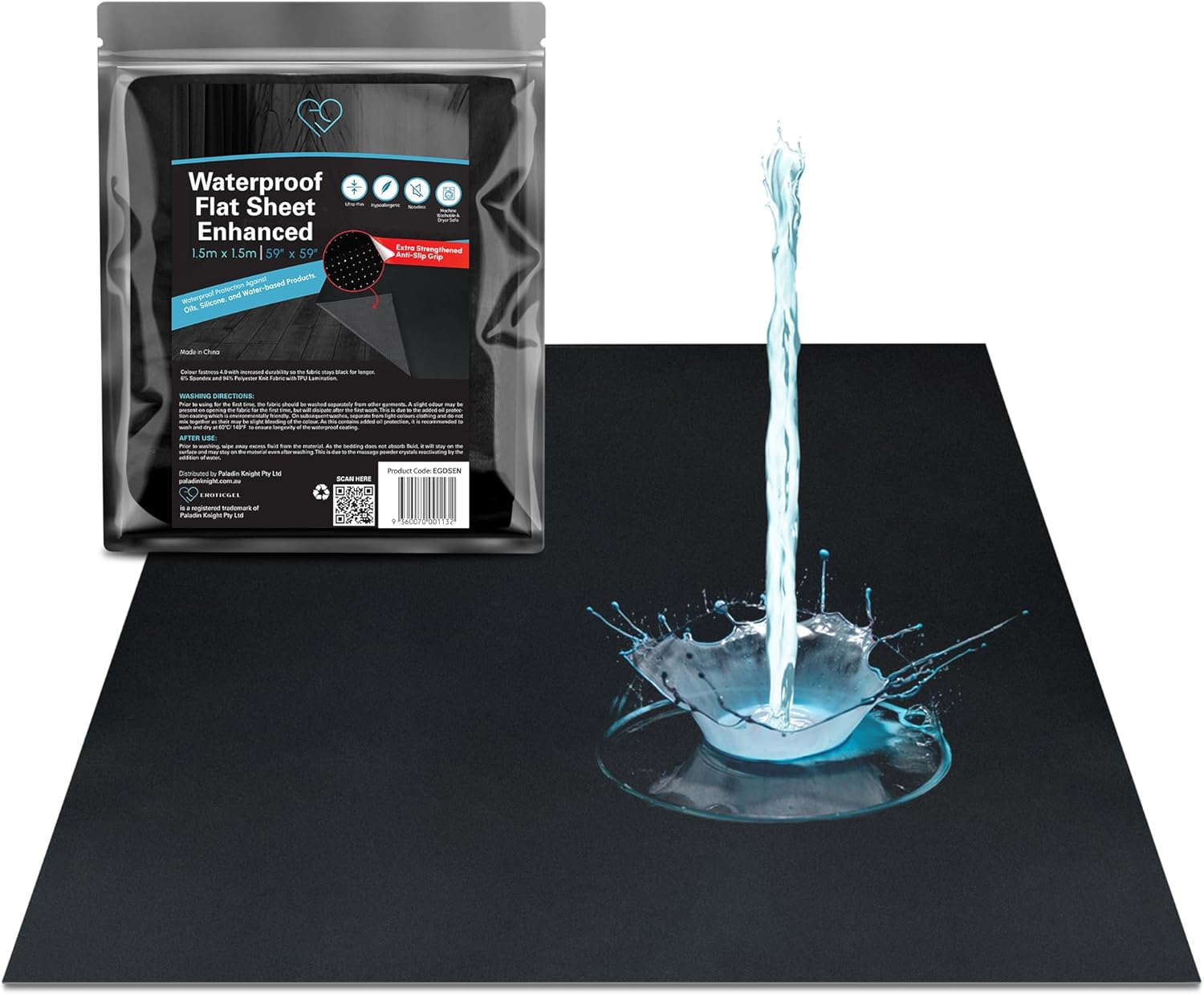 Black Waterproof Flat Drop Sheet (59”x59”), Anti-Slip Mattress Topper with Strengthened Grip