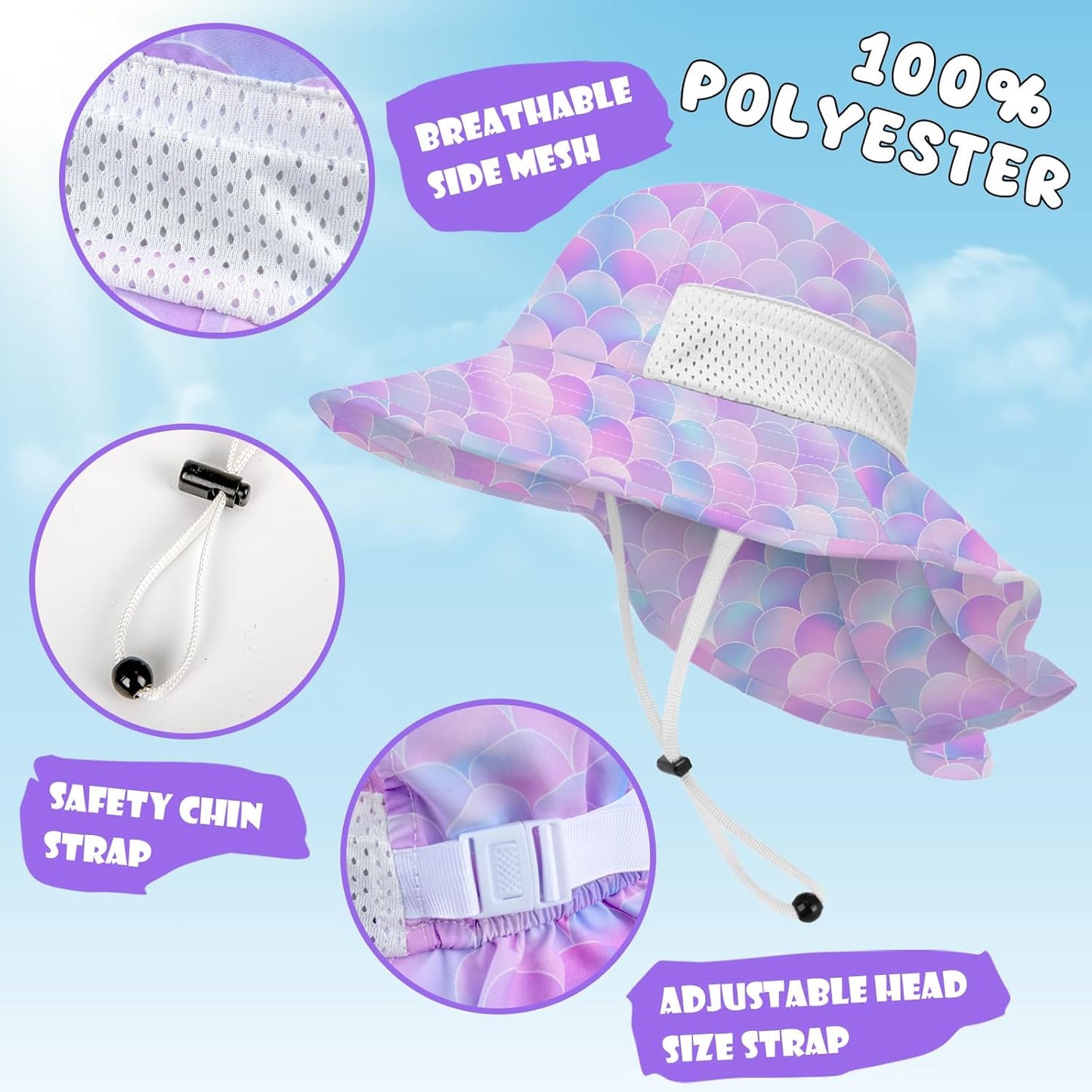 Toddler Baby Sun Hat Kids Summer UPF 50+ for Boys Girls Adjustable Beach Hats with Bucket Wide Brim