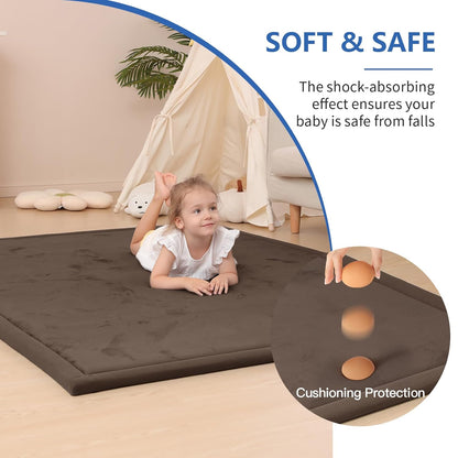 Baby Play Mat for Floor,1.3" Thick Memory foam Tummy Time Mat,Soft Coral Velvet Nursery Rug,Extra
