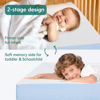 BABELIO Toddler Mattress for Crib Memory Foam 2 Stage Standard Size, with Removable Waterproof