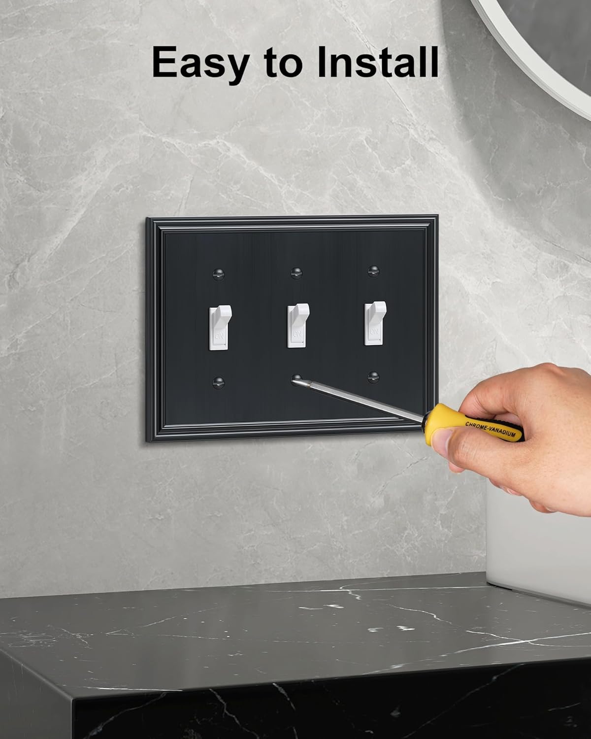 2-Pack Triple Toggle Light Switch Cover Plate, Durable Solid Zinc Alloy Decorative Switch Plate