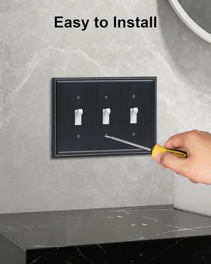 2-Pack Triple Toggle Light Switch Cover Plate, Durable Solid Zinc Alloy Decorative Switch Plate
