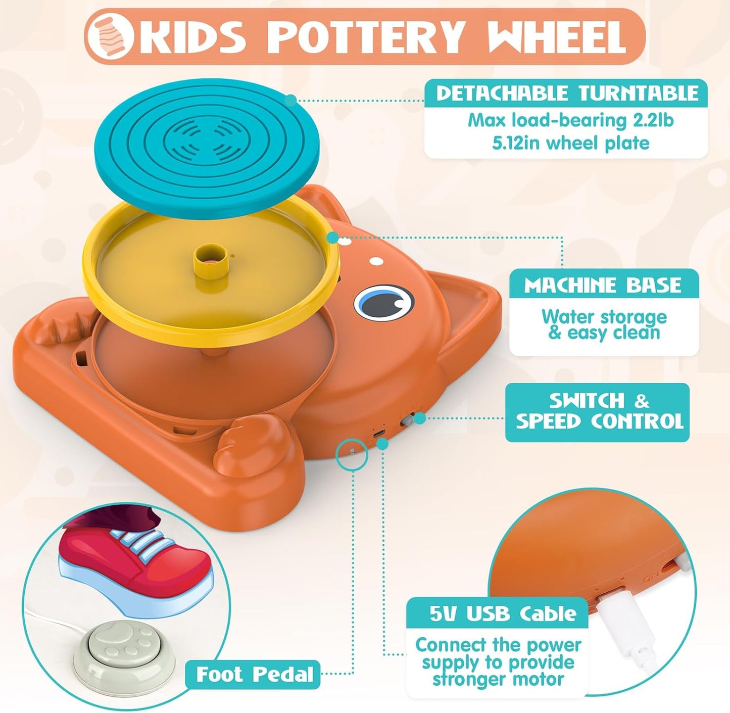 Pottery Wheel for Kids - Complete Pottery Painting Kit Art Supplies Arts and Crafts for Girls Boy