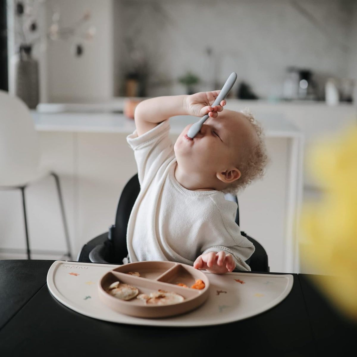 mushie Silicone Baby Feeding Spoons | 2 Pack (Stone/Cloudy Mauve)