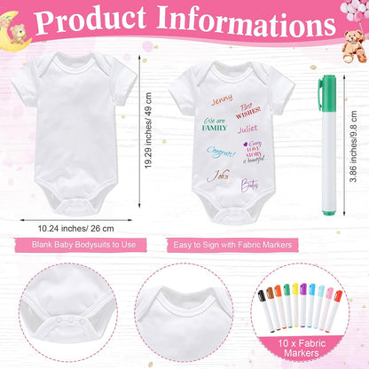 Qunclay 12 Pcs Baby Bodysuit Baby Shower Game Include 1 Game Wooden Sign Tabletop Decor 1 White