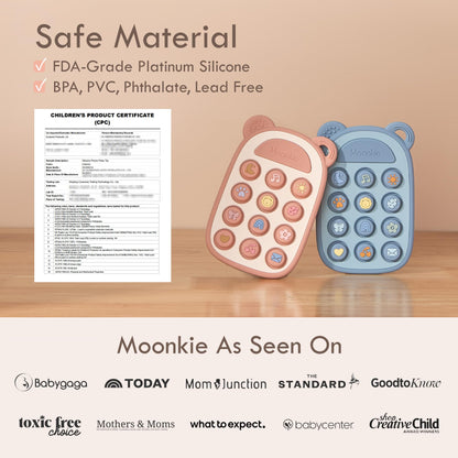 Moonkie Silicone Press Phone Teething Toy for Baby 3 Months+ | Soft BPA-Free Teether with Icon &