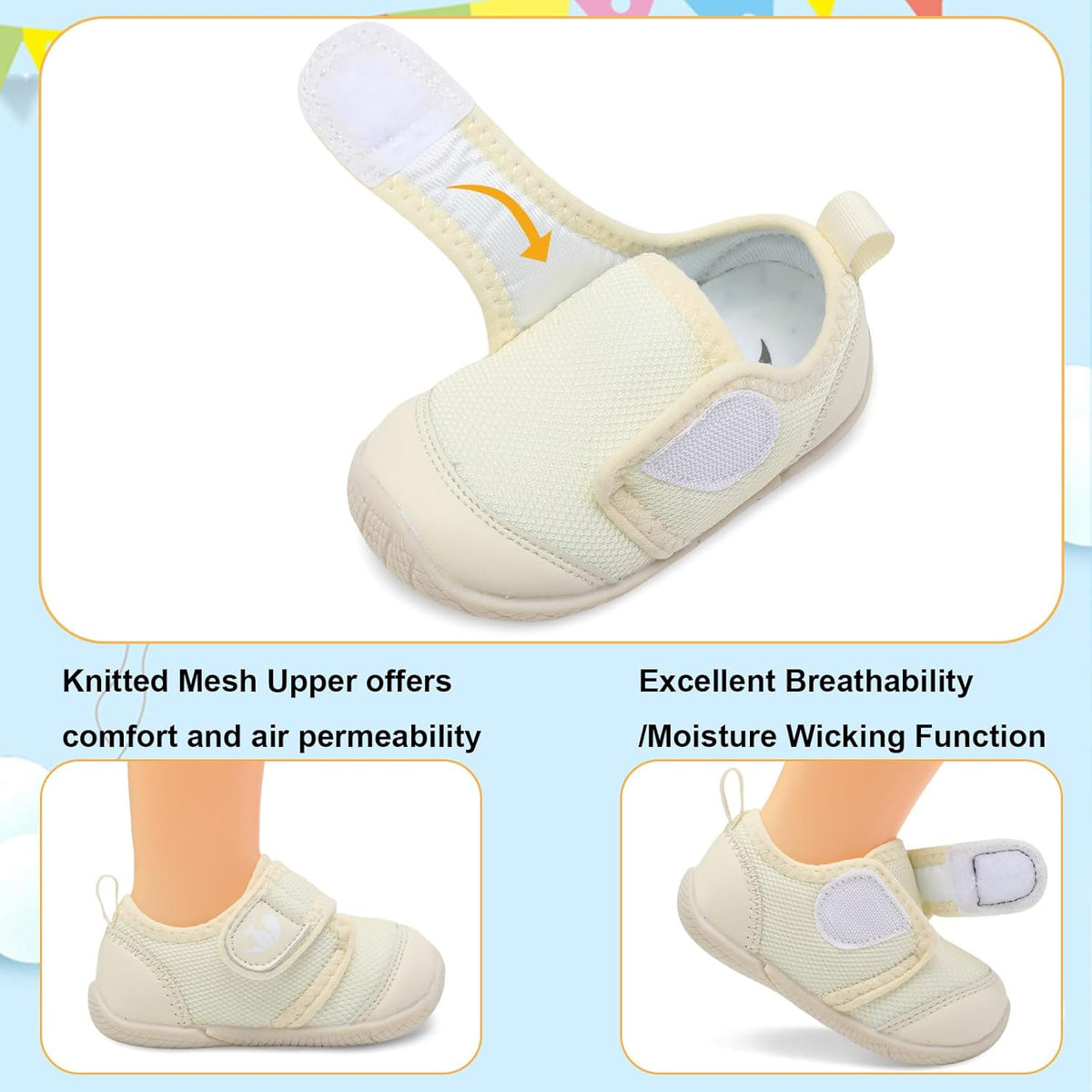 FEETCITY Baby First Walking Shoes Boys Girls Infant Sneakers Crib Shoes Breathable Lightweight Slip