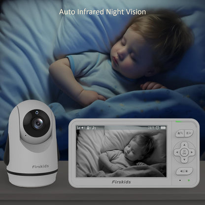Baby Monitor with 2 Cameras, 5” Video Baby Monitor with Dual Camera and Audio no WiFi, 32-Hour