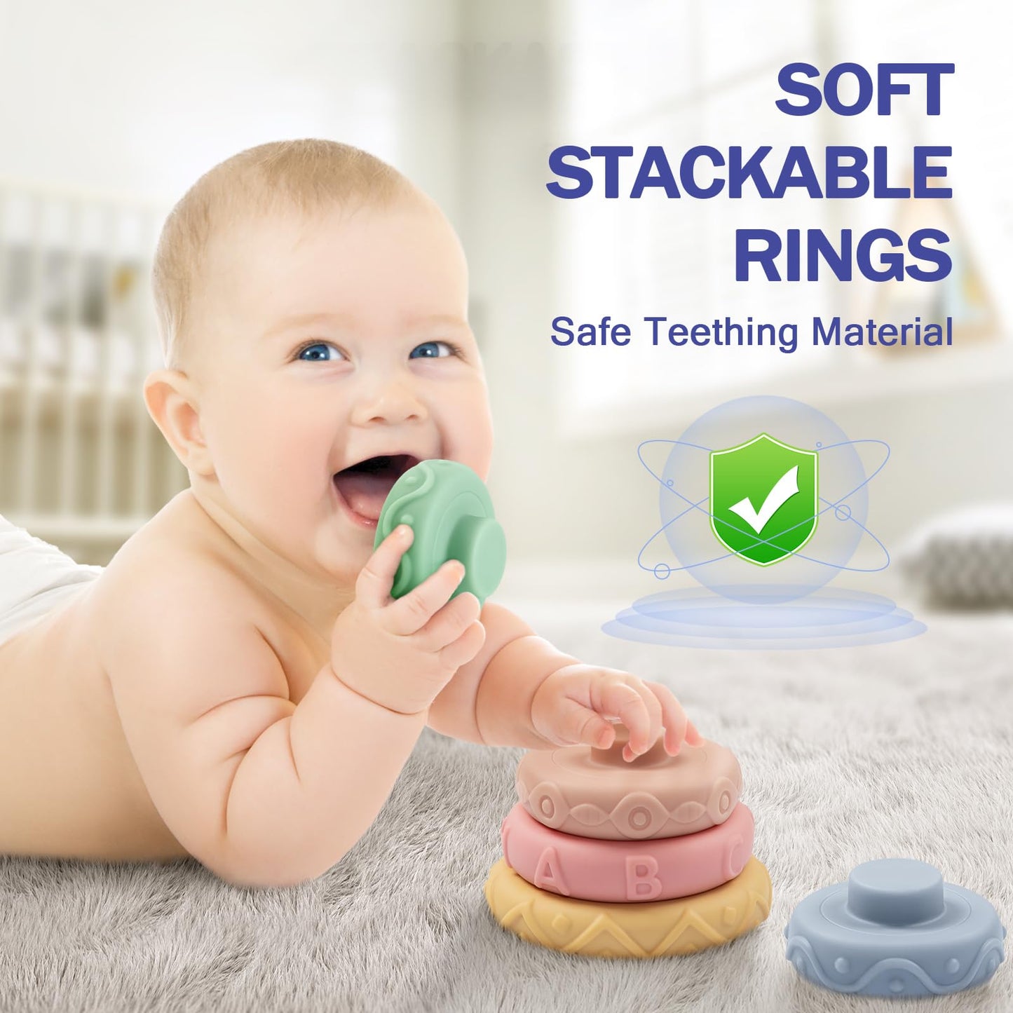 Jyusmile Baby Toys 6-12 Months, Montessori Toy for Babies 6-12 Months, Incl Stacking Building