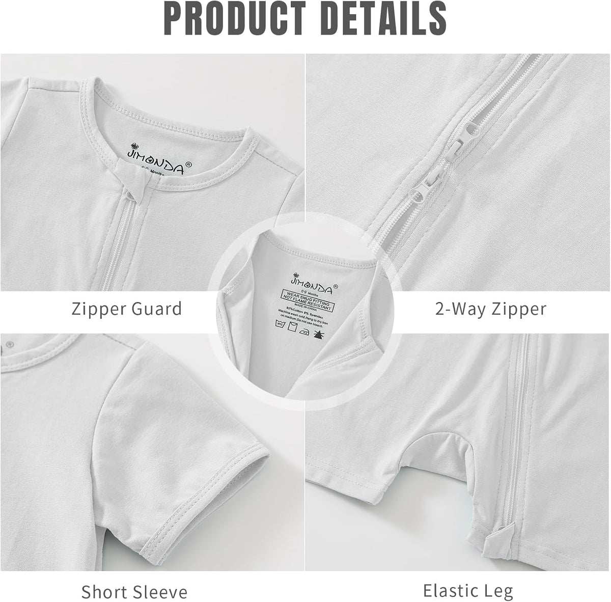 Jimonda Baby Rompers Cotton Baby Boys Baby Girls Short Sleeve Sleepers Pjs Two Way Zipper One-piece