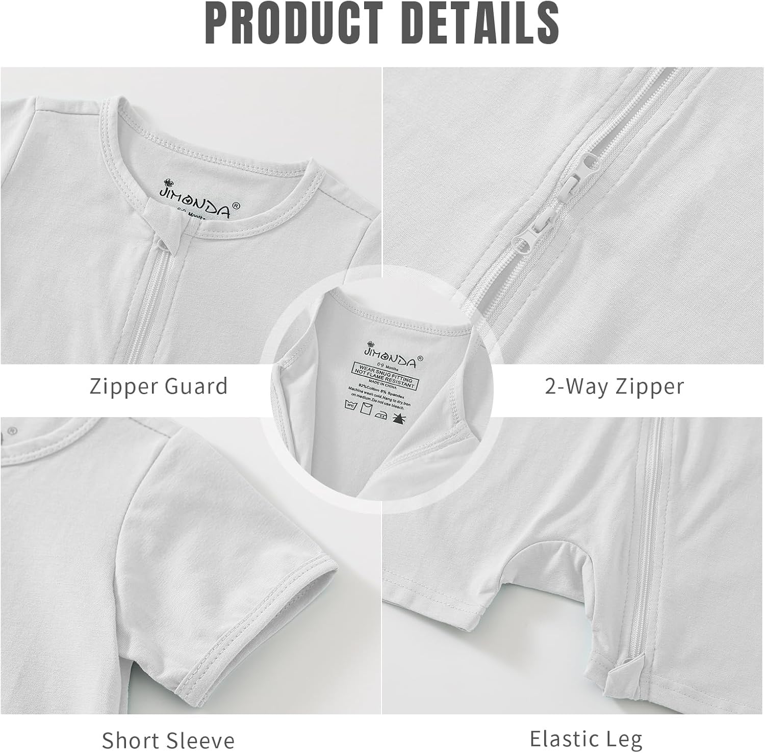 Jimonda Baby Rompers Cotton Baby Boys Baby Girls Short Sleeve Sleepers Pjs Two Way Zipper One-piece