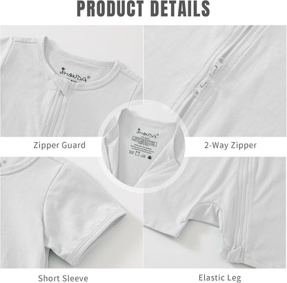Jimonda Baby Rompers Cotton Baby Boys Baby Girls Short Sleeve Sleepers Pjs Two Way Zipper One-piece