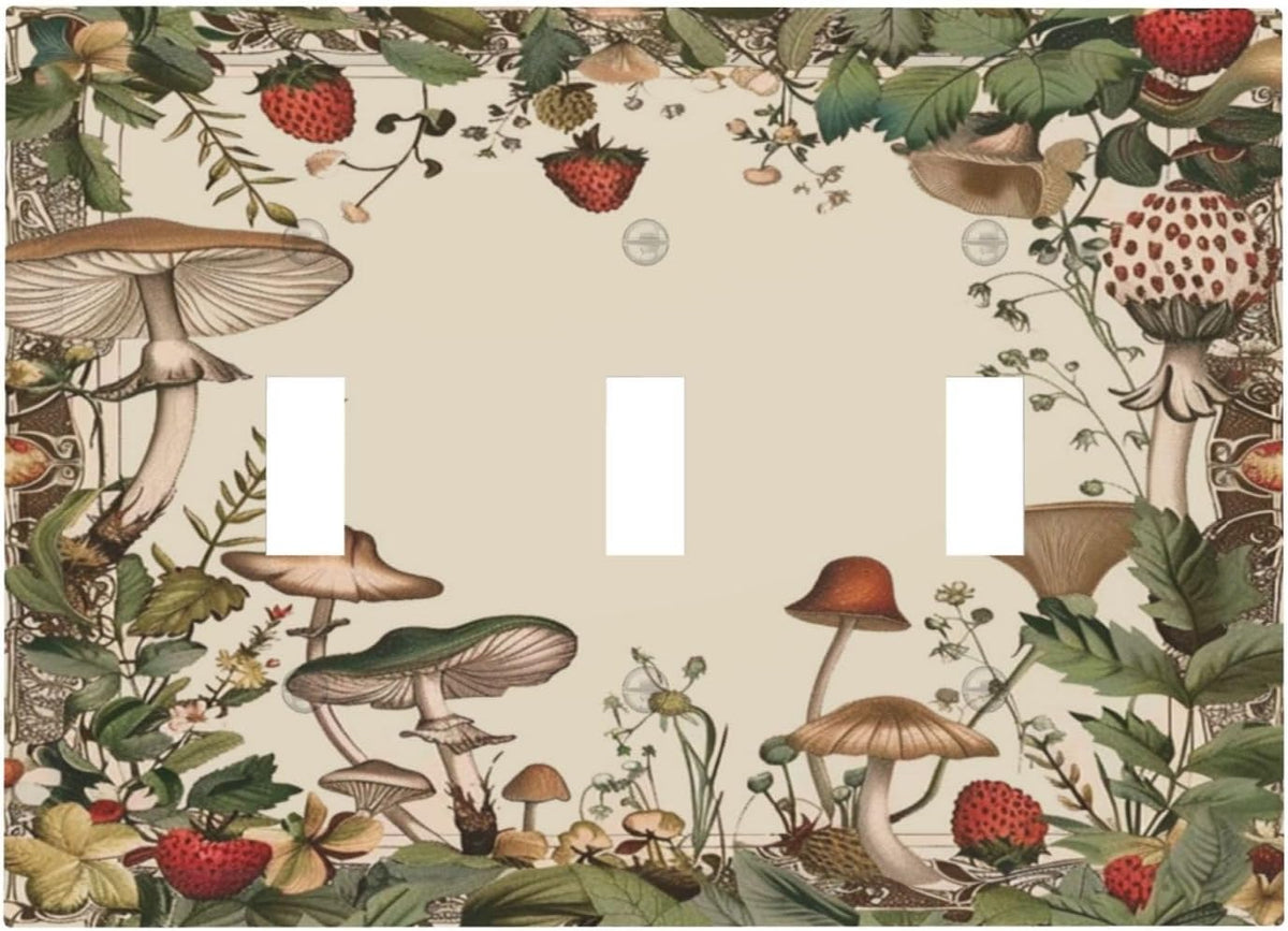 Decorative Switch Covers Plate Rustic Mushroom Garden Red Strawberry 3 Gang Artistic Wall Plate