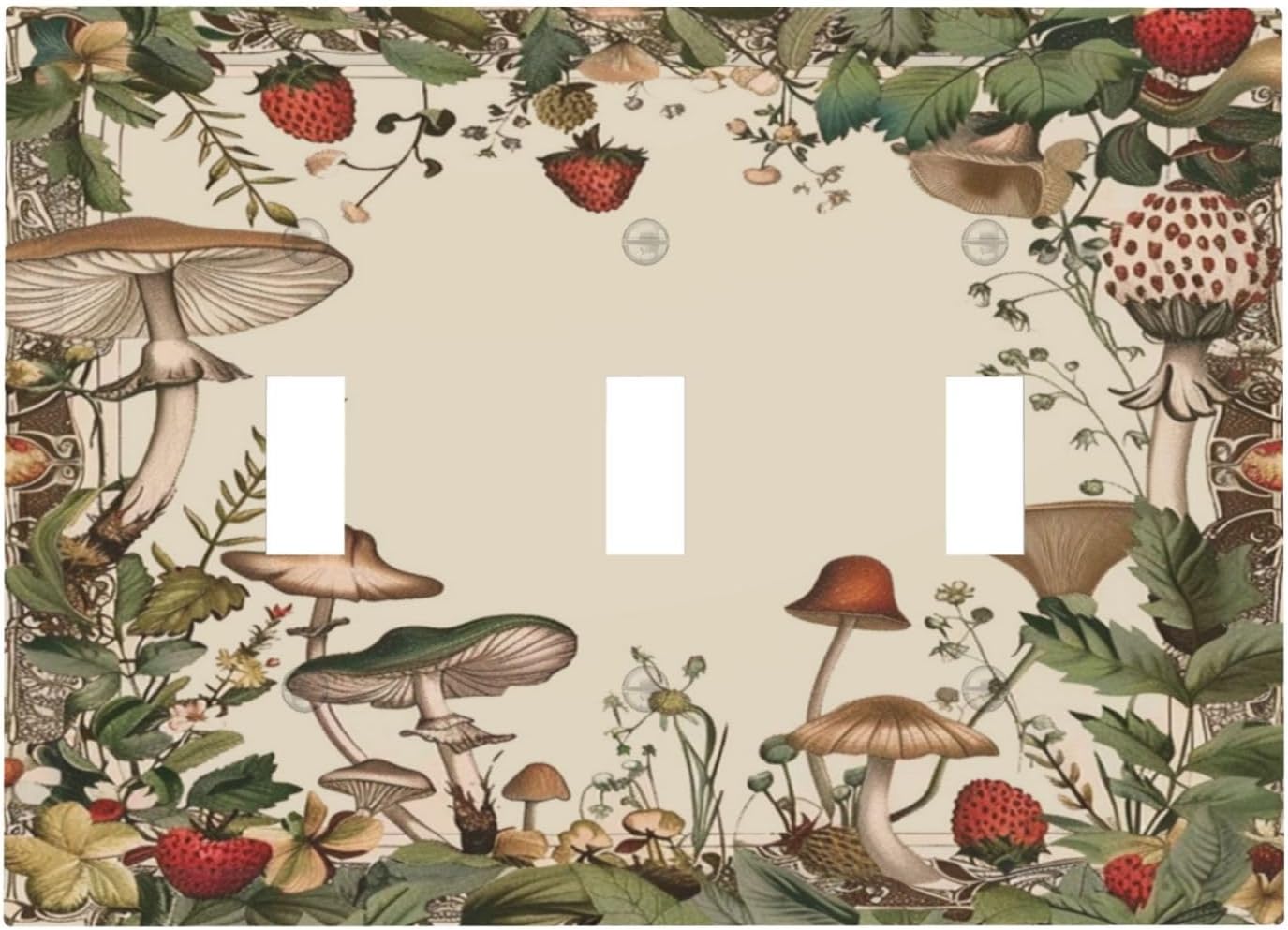 Decorative Switch Covers Plate Rustic Mushroom Garden Red Strawberry 3 Gang Artistic Wall Plate