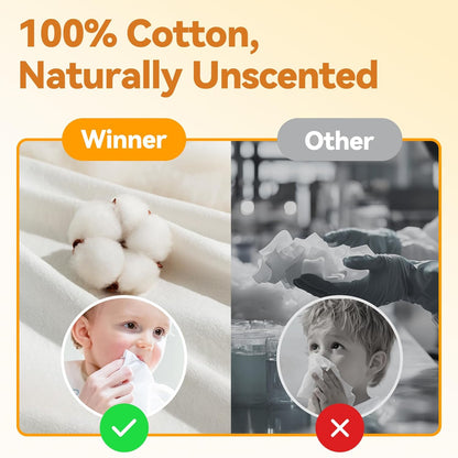 Winner 100% Cotton Dry Wipes, USDA Certified Baby Wipes, 600 Count, Soft & Gentle, Hypoallergenic &