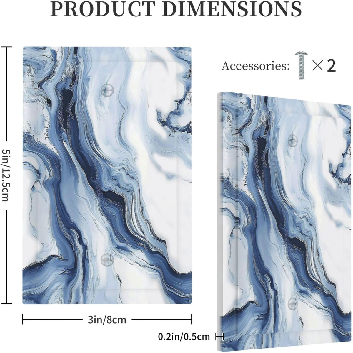 Light Switch Cover Plate White Marble Navy Blue Line Fluid 1 Gang No Device Blank Electrical Wall