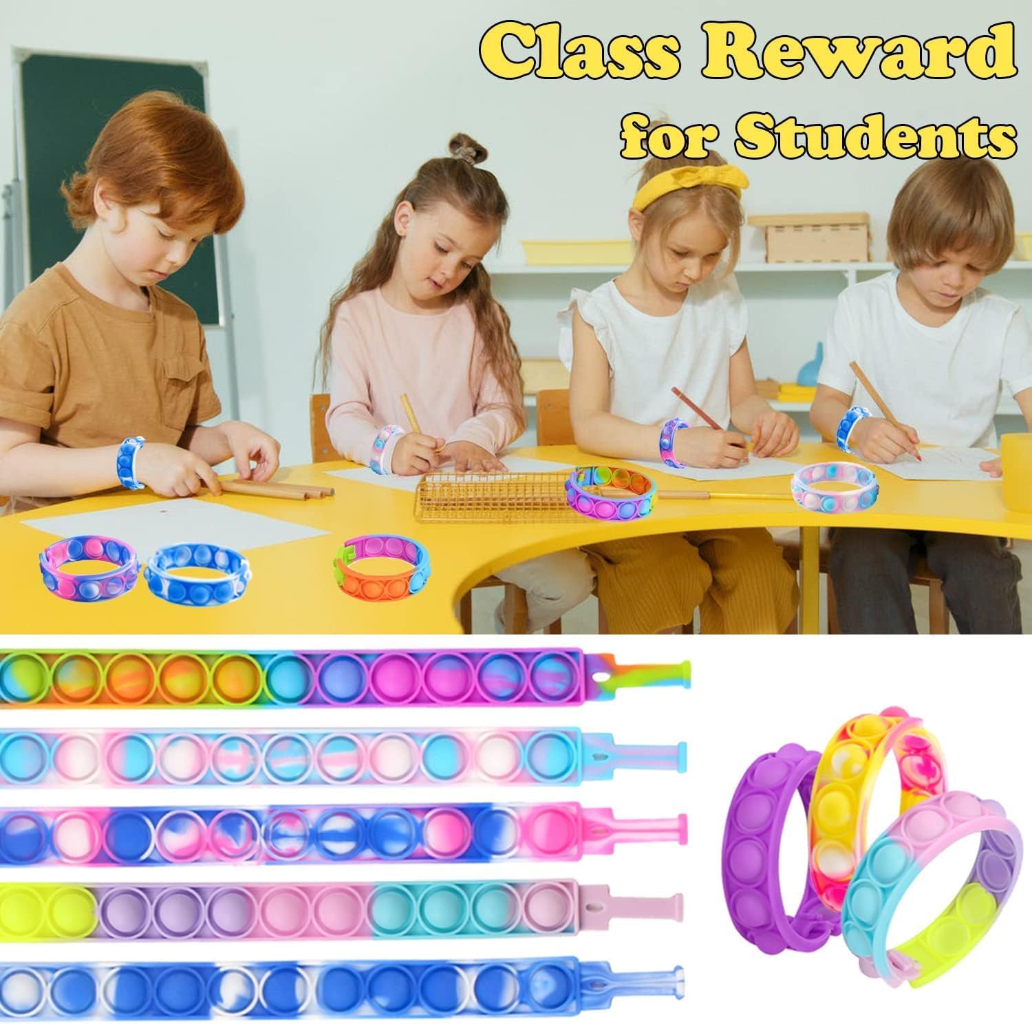 50pcs pop Random Bracelet,Pop Bubble Fidget Sensory Toys, Pop Toy Bulk for Party Favor, Classroom